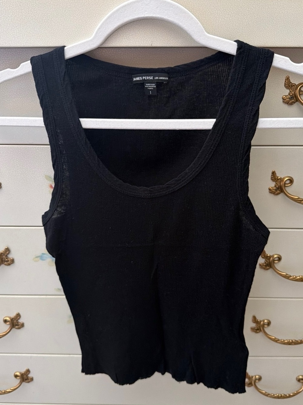 James Perse Black Ribbed Scoop-Neck Tank